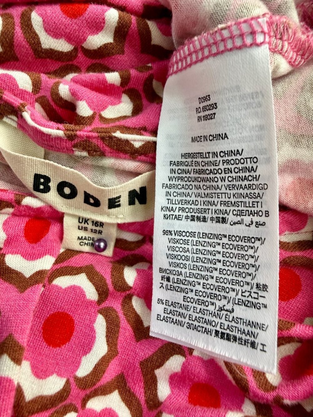 Boden Summer Dress Sleeveless Pink Multi Tile Pattern Ecovera (12) - Picture 6 of 8